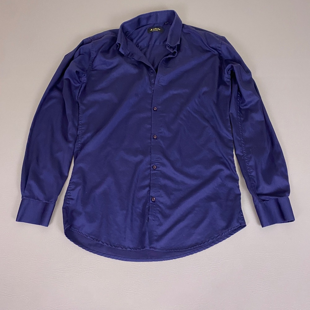 Adofo Button Up Shirt Men's Large L Regular Fit  Long Sleeve Purple Solid  *flaw
